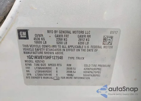 2017 Chevrolet Silverado 2500Hd Ltz from USA, damaged, VIN 1GC1KWEY5HF127948